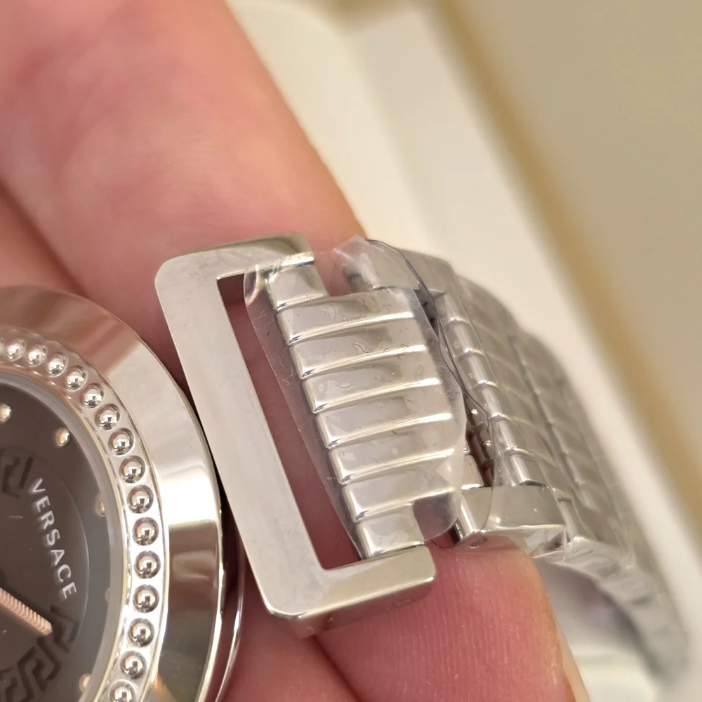 NEW Versace Swiss Made Stainless Black Dial Silver Bracelet Women's Wristwatch
